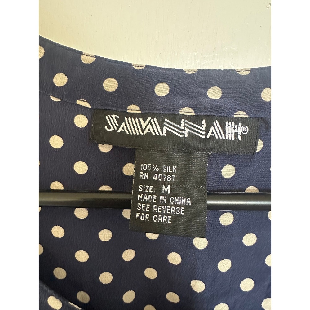 Savannah Womens Navy Blue White Polka Dot 100% Silk Sleeveless Blouse Top Size M - Picture 3 of 3